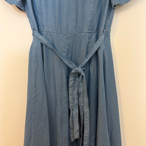 LOFT short Sleeve Wrap Midi Denim Dress Women’s 4 Denim Blue - Picture 8 of 11